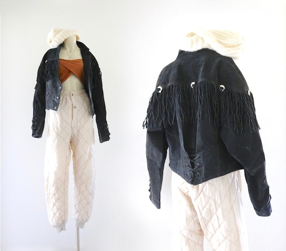 cropped suede leather fringe jacket - see details