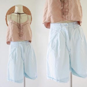 high waist cotton shorts 25-28 - vintage 90s 1990s womens blue distressed high waisted cotton