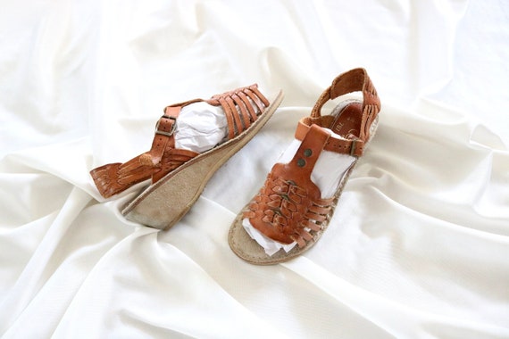 1970's leather wedge huaraches - 6.5 - image 1