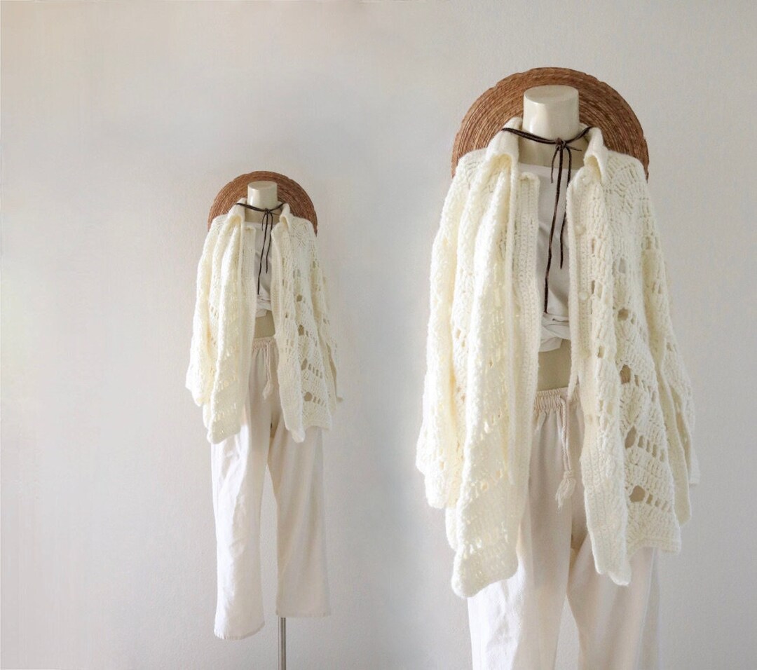 Vintage Beaded Crochet Poncho Top (S)