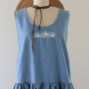 embroidered denim jumper dress m vintage blue jean floral cute cottage cottagecore size medium womens 90s y2k maxi image 3