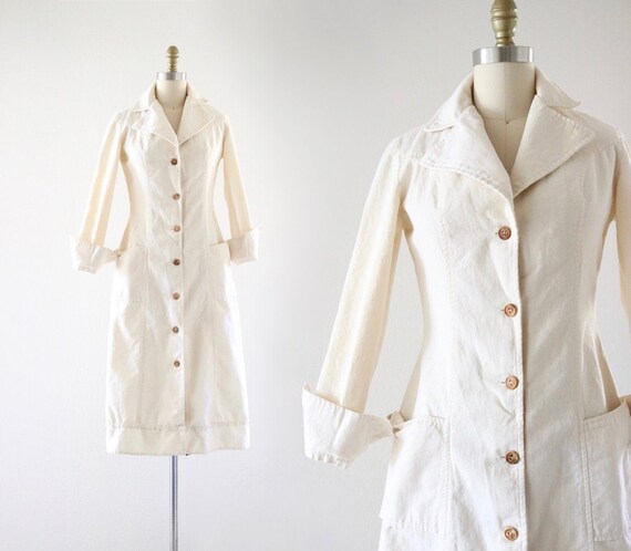 70's natural cotton dress - s