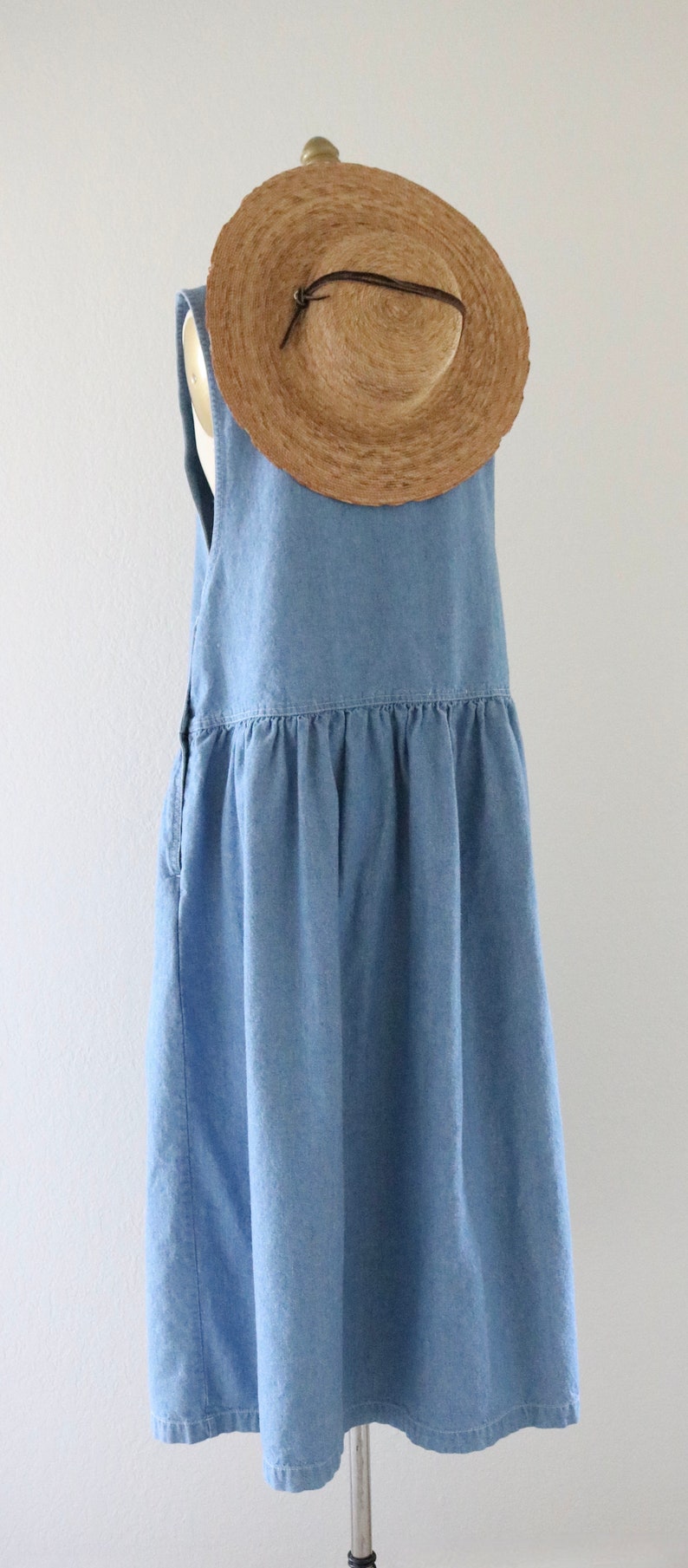 embroidered denim jumper dress m vintage blue jean floral cute cottage cottagecore size medium womens 90s y2k maxi image 6