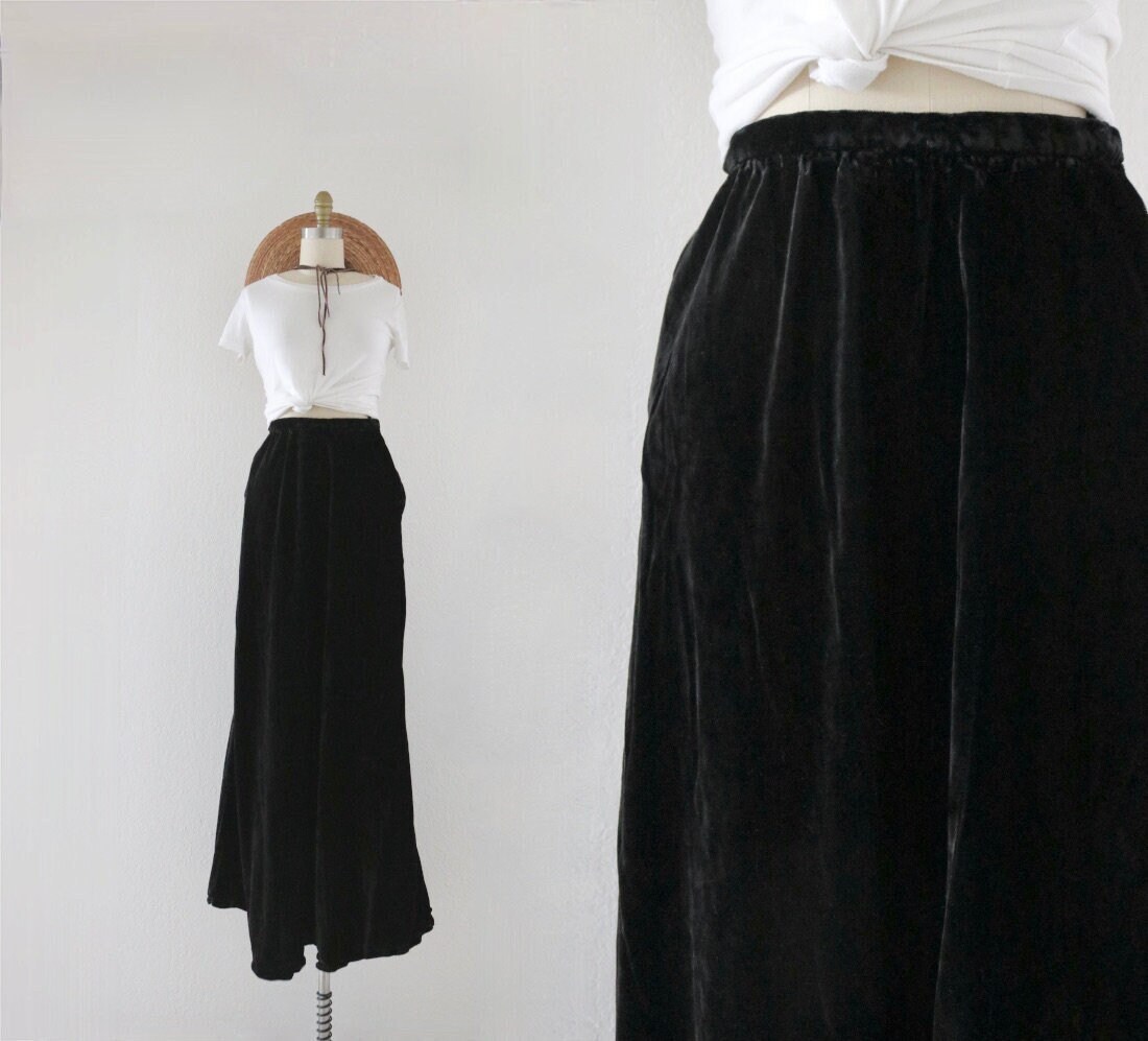 Floor length black velvet skirt cheap