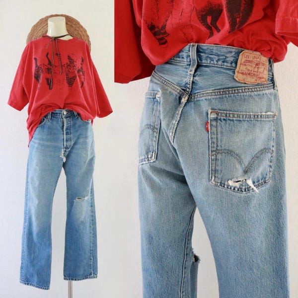 worrrn levi's 501 button fly jeans - 30 - vintage unisex