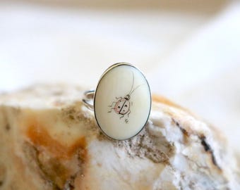 Anillo de plata de ley con forma de mariquita, firmado - Talla 5 - Vintage para mujer