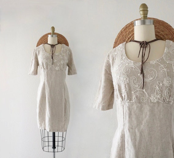 embroidered linen dress - m - image 1