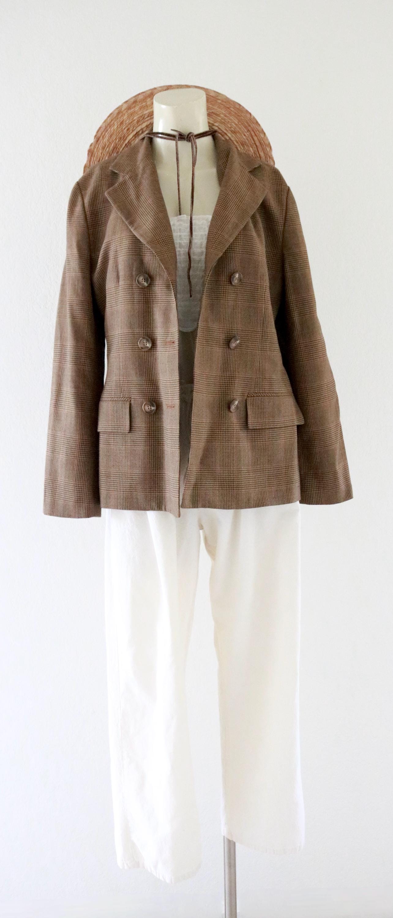 Plaid Wool Library Jacket - 4 - Vintage 90s 1990s Brown