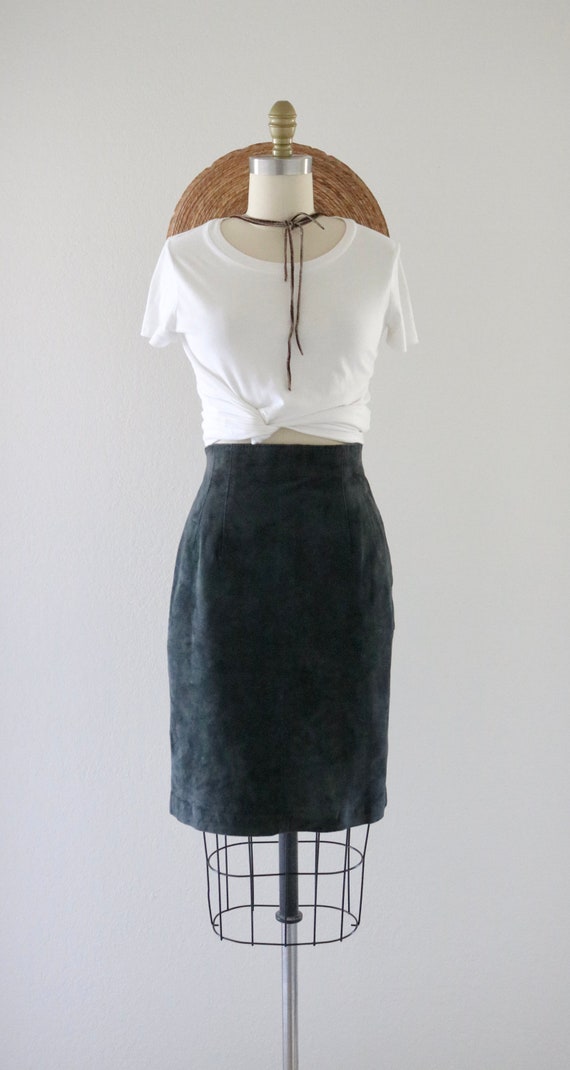 jade suede skirt - 27 - vintage 90s y2k dark gree… - image 2