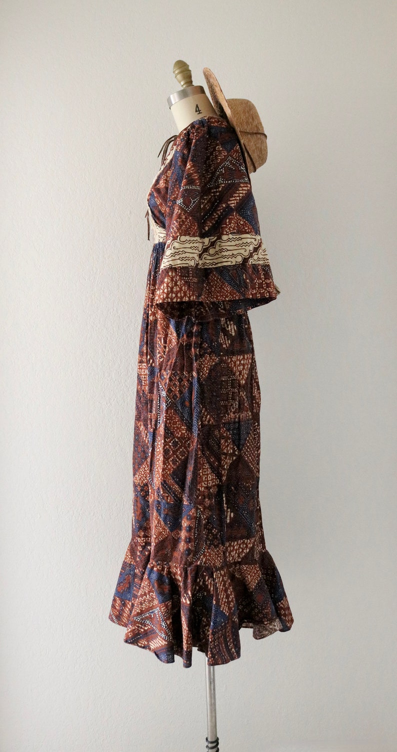70's cotton block print dress XS image 5