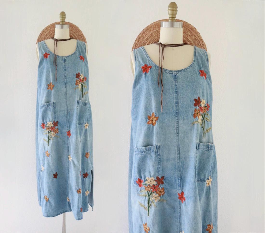 Embroidered Denim Overall Dress - M - Vintage 90s 1990s Jean Apron Jumper Casual Minimal Simple Womens Medium Floral Cottage - Etsy Embroidered Denim Overall Dress - M - Vintage 90s 1990s Jean Apron Jumper Casual Minimal Simple Womens Medium Floral Cottage - Etsy