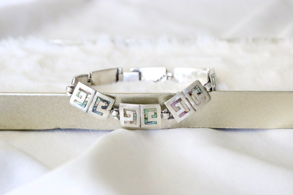 taxco sterling + inlay abalone link bracelet - image 2