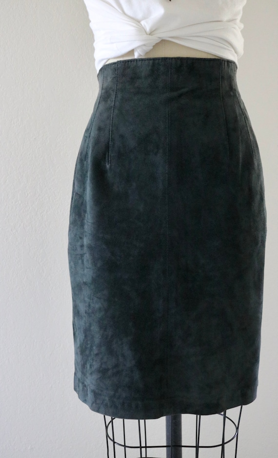 jade suede skirt - 27 - vintage 90s y2k dark gree… - image 3