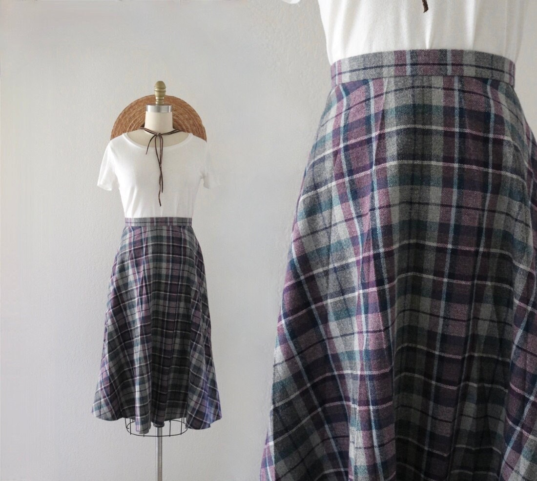 Cantagallo Grey High-Waisted Plaid Skirt w/ Belt