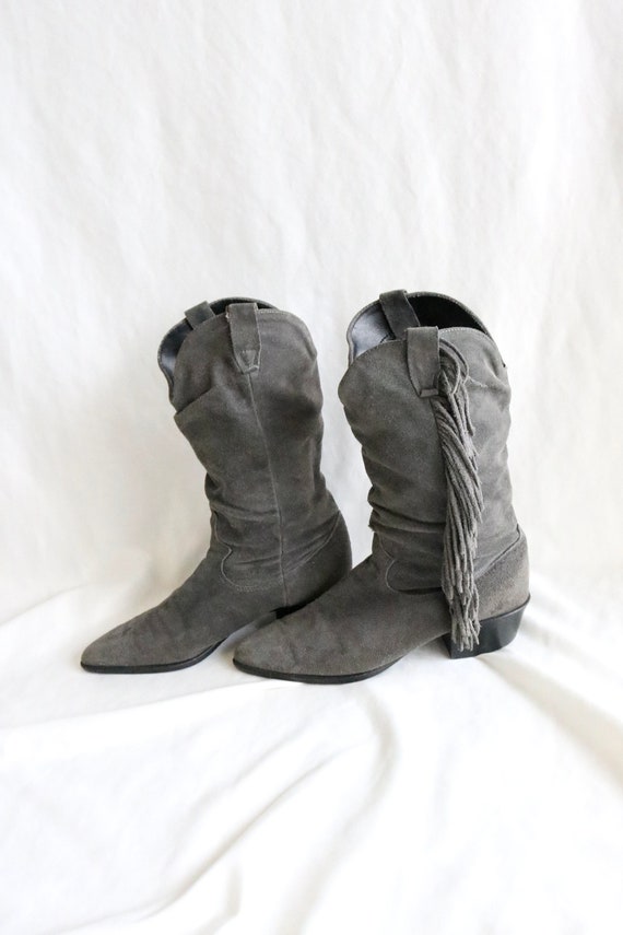 Gray fringe boots deals