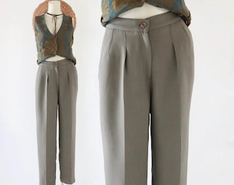 high waist artichoke trousers - 25 - vintage 90s green green pleat front womens classic pants minimal