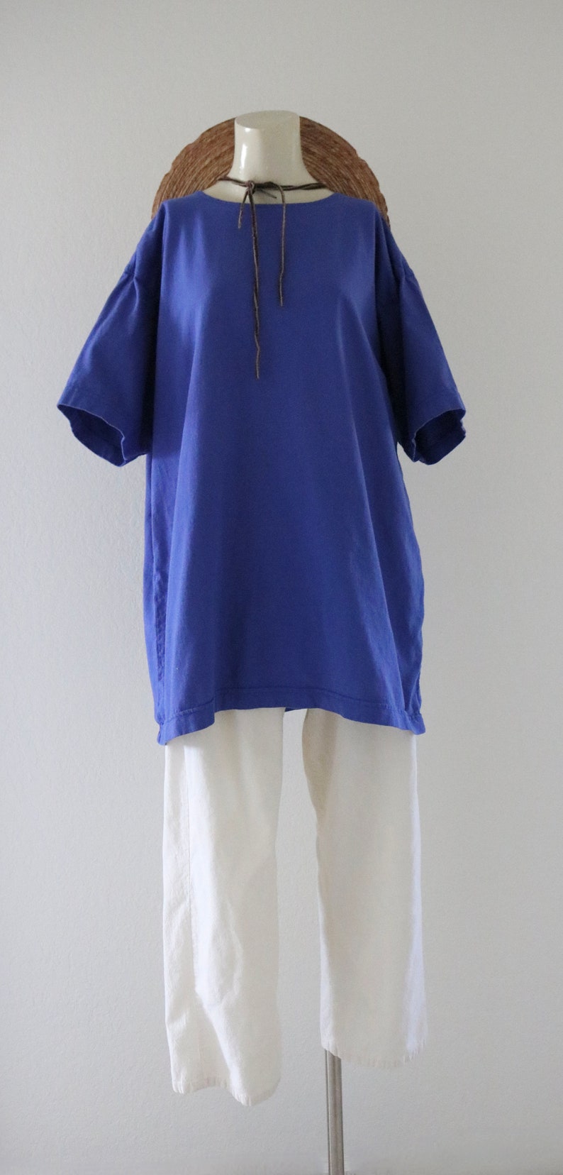 oversized longline blue tee - vintage 90s y2k  womens blue short sleeve casual comfortable t-shirt