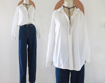 white ruffled crisp cotton top - l vintage womens