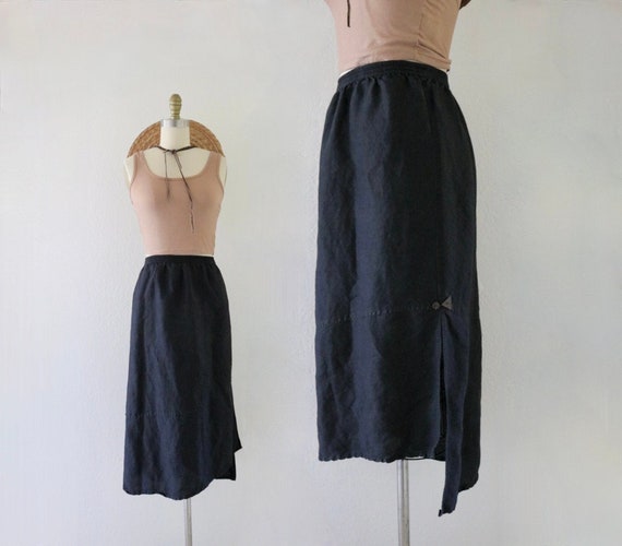 black linen asymmetrical skirt - 26-32 - vintage … - image 1