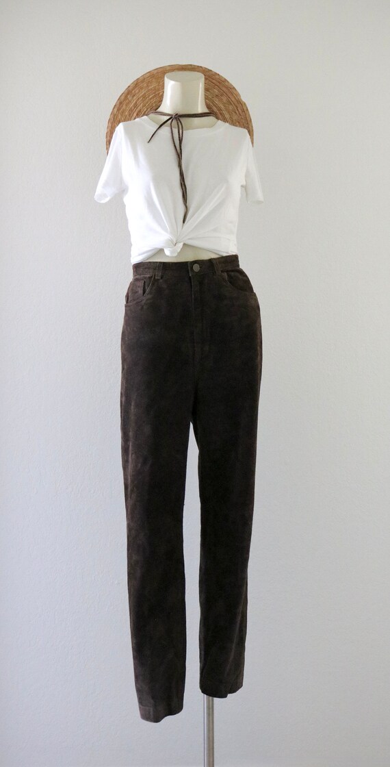 chocolate suede leather trousers - 30 - image 2