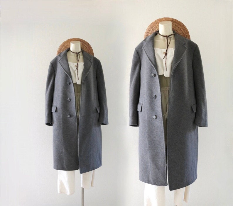 charcoal wool oversized coat vintage 80s 90s unisex mens womens gray trench jacket overcoat image 1