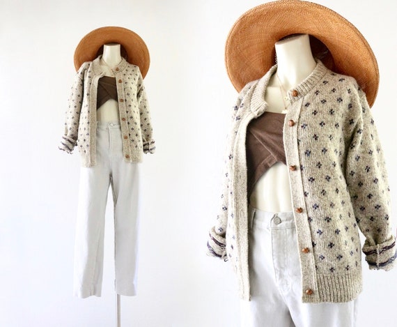 marled beige wool cardigan - s
