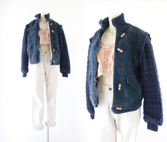 midnight suede sweater bomber - sherpa lined