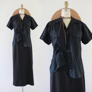 black button top - s - vintage 90s y2k black short sleeve shirt blouse