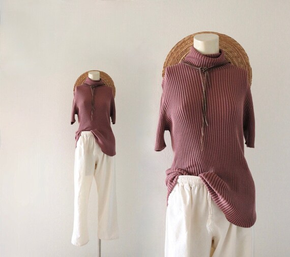 dusty rose turtleneck - m - vintage 90s y2k short… - image 1