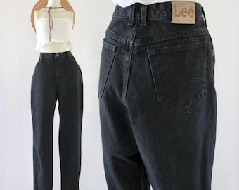 black LEE jeans - 31 - vintage 90s 1990s womens high waist flat front denim pants