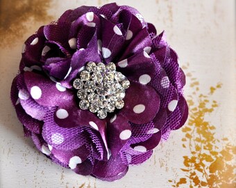 Tulle and satin flower clip  with rhinestones in a variety of colors. You select color.