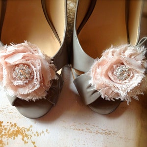Shoe clips with blossoms and rhinestone centers. 25 solid colors available. Also in prints. image 1