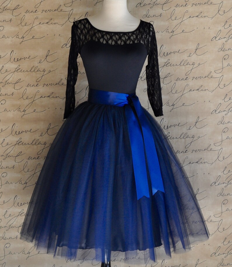 Bridesmaid skirt Ballerina skirt Adult tutu Navy blue tulle skirt tutu for women lined in black satin with a navy satin ribbon waist