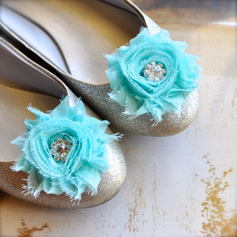 Shoe clips with blossoms and rhinestone centers. 25 solid colors available. Also in prints. image 2