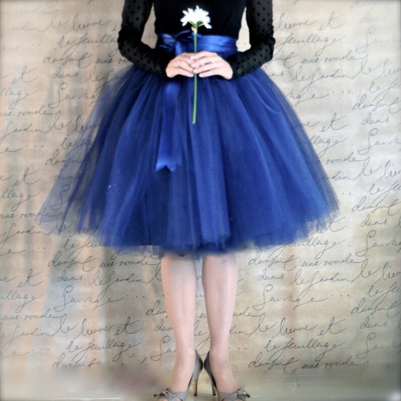 Bridesmaid skirt Ballerina skirt Adult tutu Navy blue tulle skirt tutu for women lined in black satin with a navy satin ribbon waist