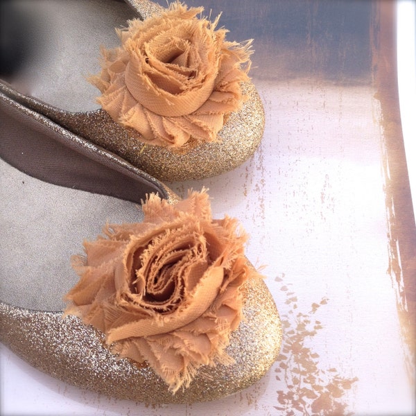 Shabby rose blossom shoe clips available in  over 30 colors. Available in solids and prints. Perfect for a chic French look.