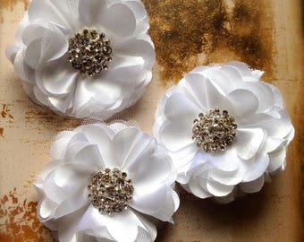 Tulle and satin flower clip  with rhinestones in a variety of colors. You select color.