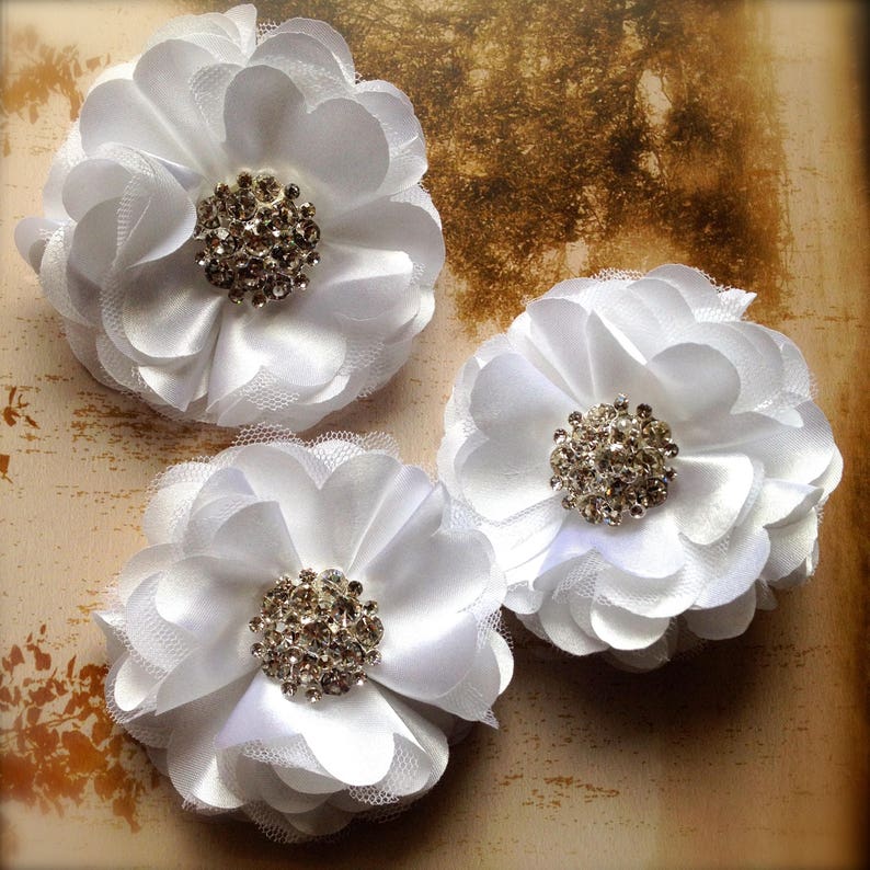 Tulle and satin flower clip with rhinestones in a variety of colors. You select color. image 8
