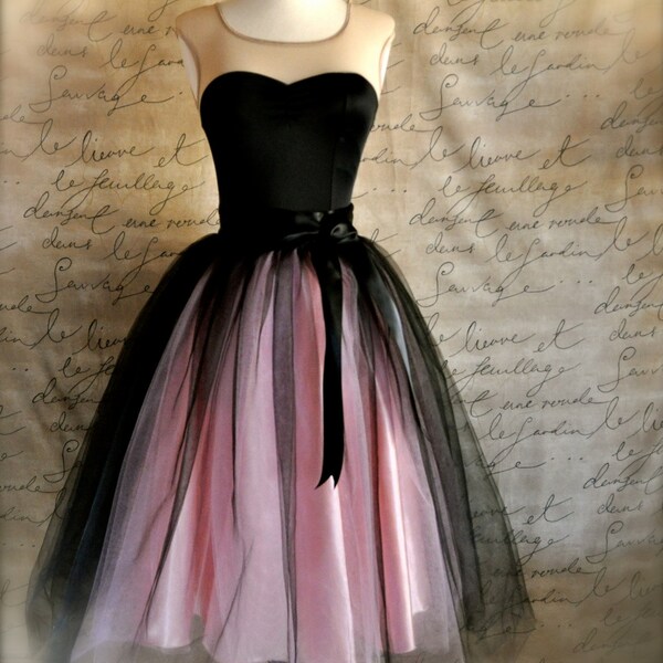 Black and pink  tutu skirt for women.  Ballet holiday glamour. Retro look tulle skirt.