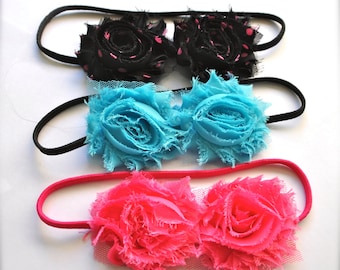 3 skinny headbands for women or girls. Womens or girls headbands Stretch headband shabby chic blossoms Choose your colors for 3 skinny bands