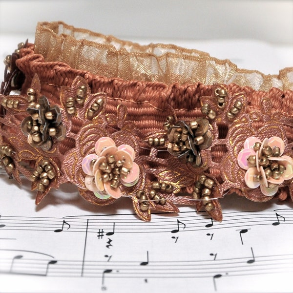 Beaded headband-- A blush pink, terra cotta and antique gold Victorian color scheme from yesterday.