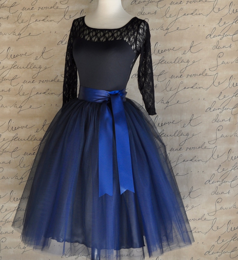 Bridesmaid skirt Ballerina skirt Adult tutu Navy blue tulle skirt tutu for women lined in black satin with a navy satin ribbon waist