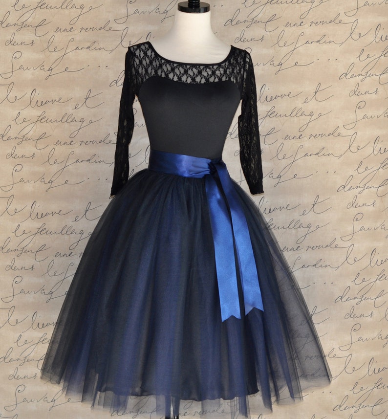 Bridesmaid skirt Ballerina skirt Adult tutu Navy blue tulle skirt tutu for women lined in black satin with a navy satin ribbon waist