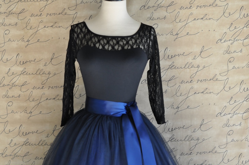 Bridesmaid skirt Ballerina skirt Adult tutu Navy blue tulle skirt tutu for women lined in black satin with a navy satin ribbon waist