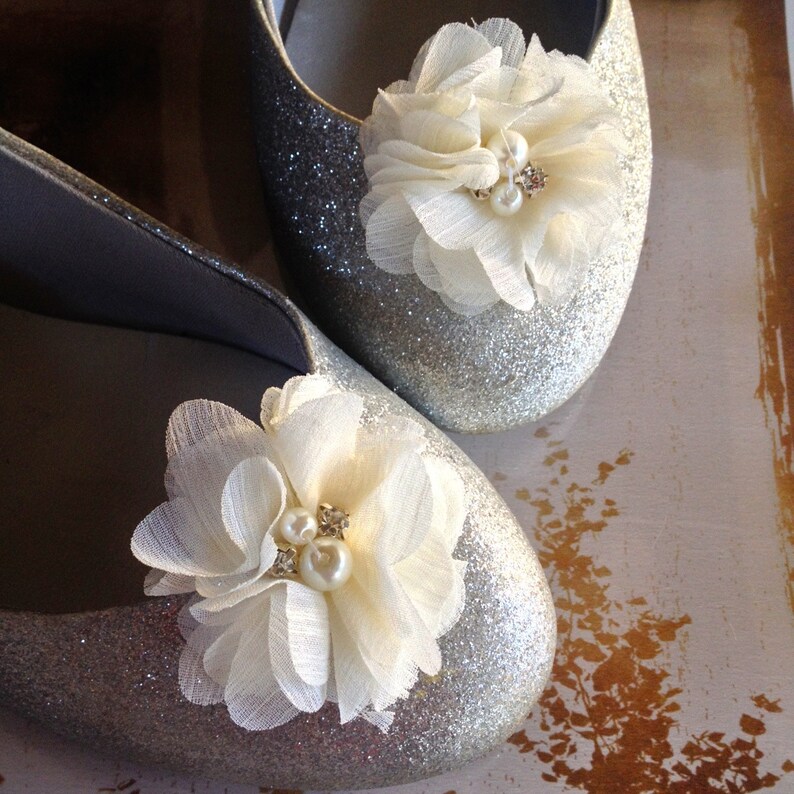 Shoe Clips With Pearls and Rhinestones in Grey Ivory Pink Etsy UK