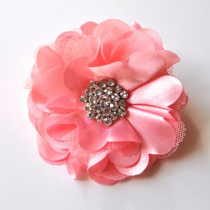 Tulle and satin flower clip with rhinestones in a variety of colors. You select color. image 3