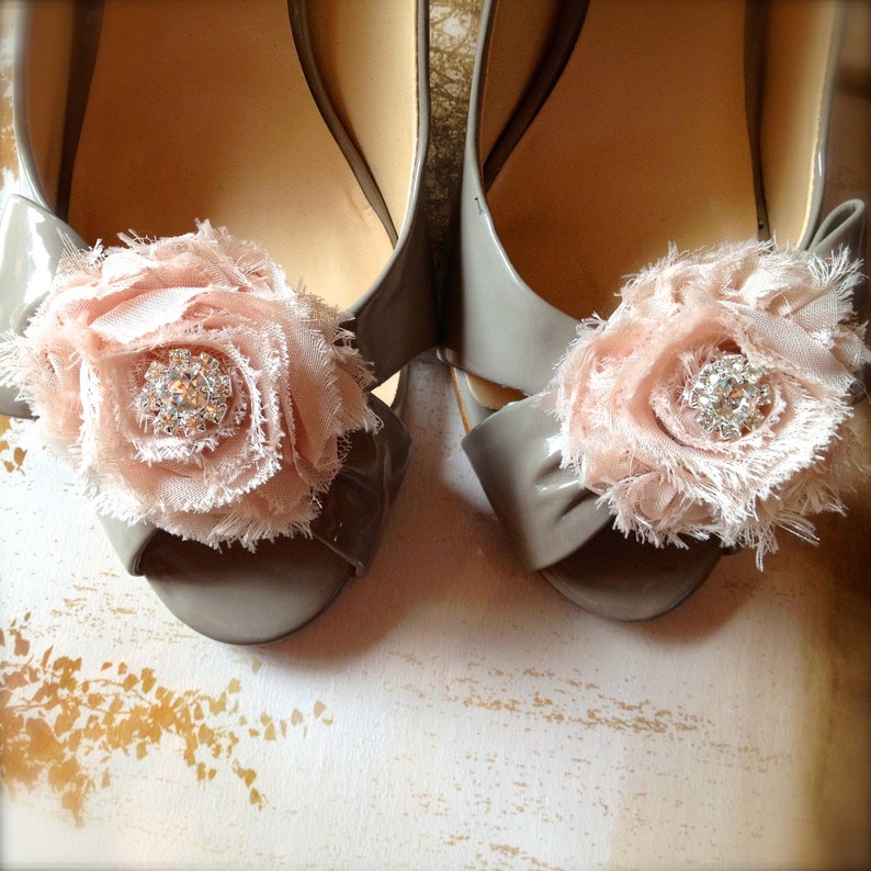 Shoe clips with blossoms and rhinestone centers. 25 solid colors available. Also in prints. image 1