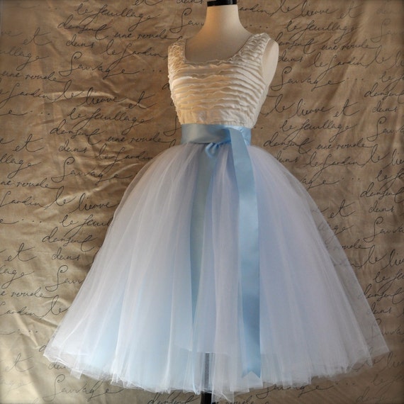 Items similar to White and baby blue tulle skirt for women. Ballet