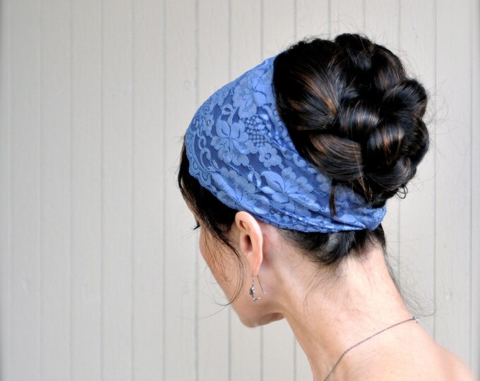 Lace Stretch Headband in Slate Blue. Several Colors Available. Etsy