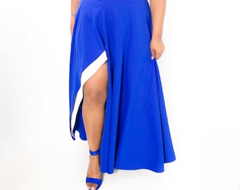 Plus Size Layered Flared Split Skirt / Women plus size High Waist /Double knit 41- 42" L